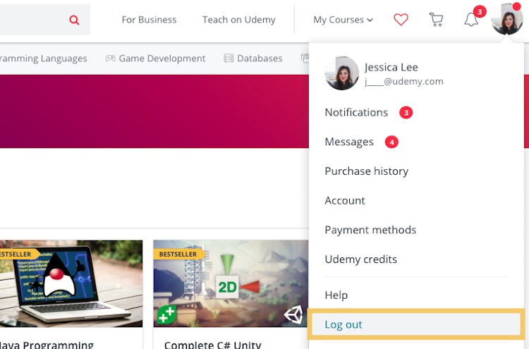 logout login udemy