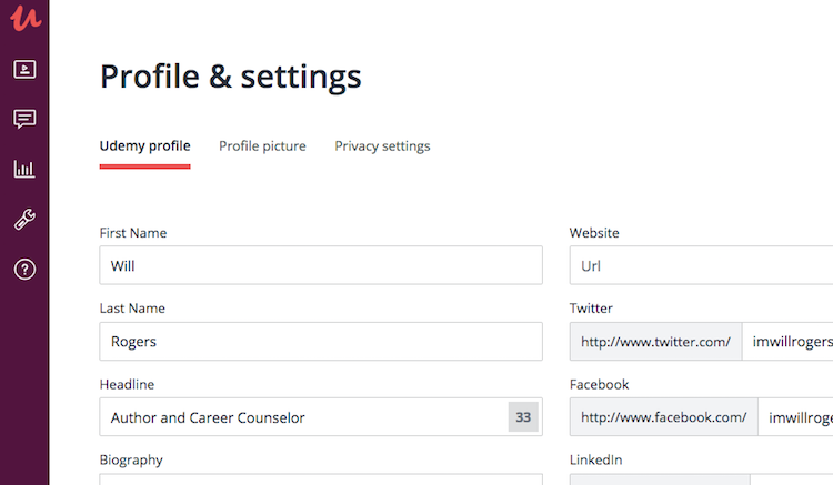 profile settings instructor